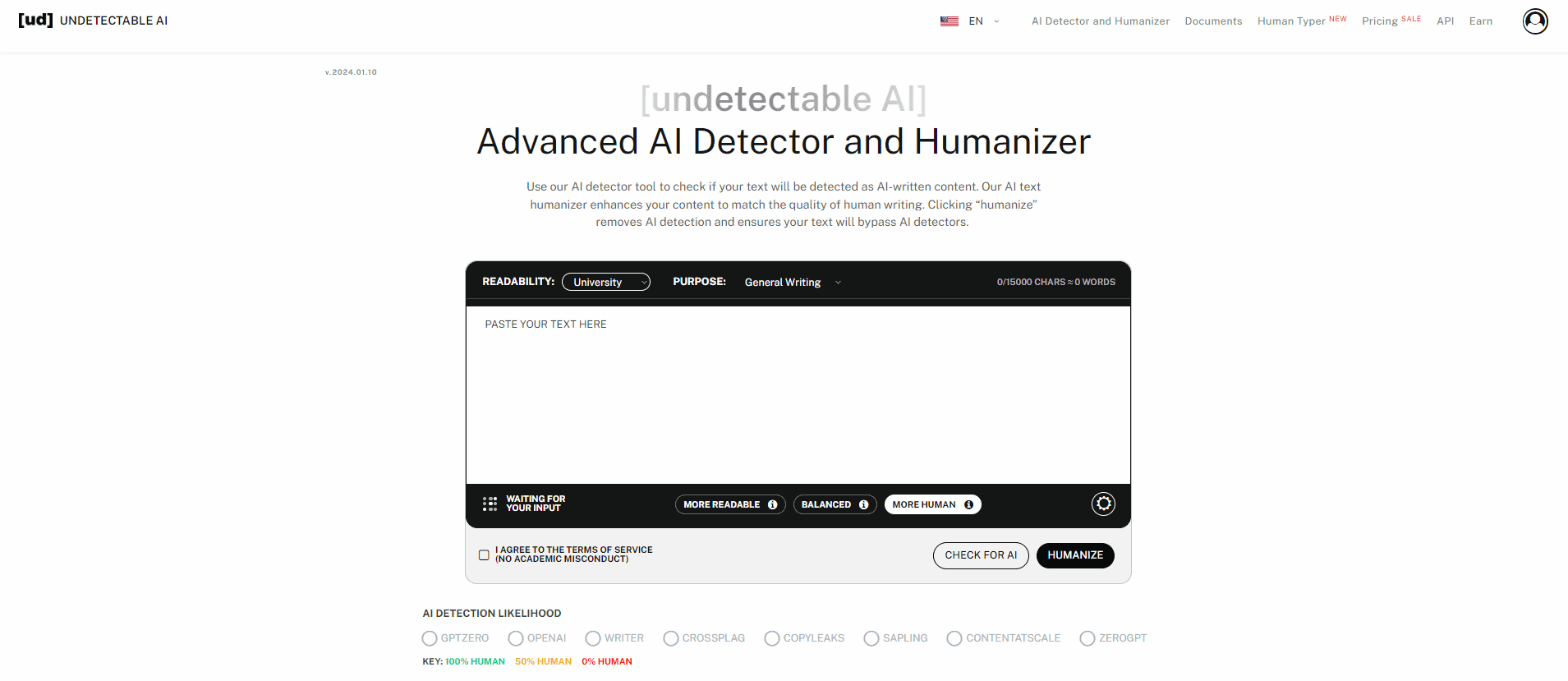 Undetectable AI Landing Page