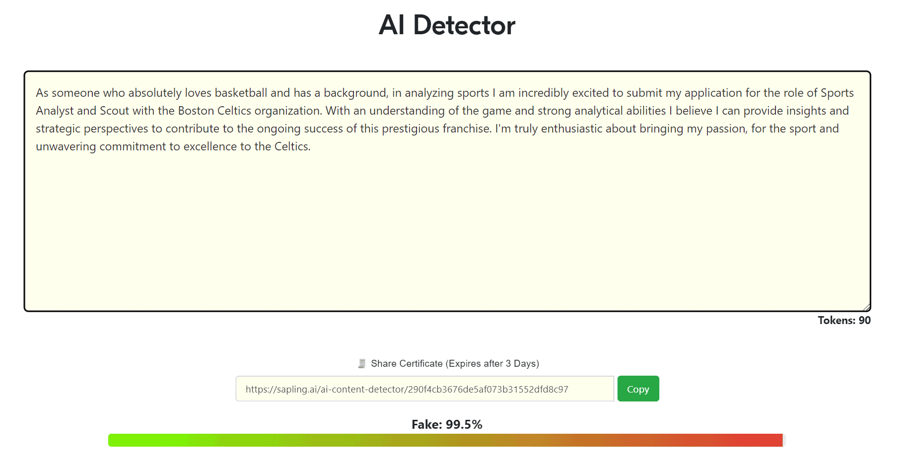 Undetectable AI with Sapling: Cover Letter