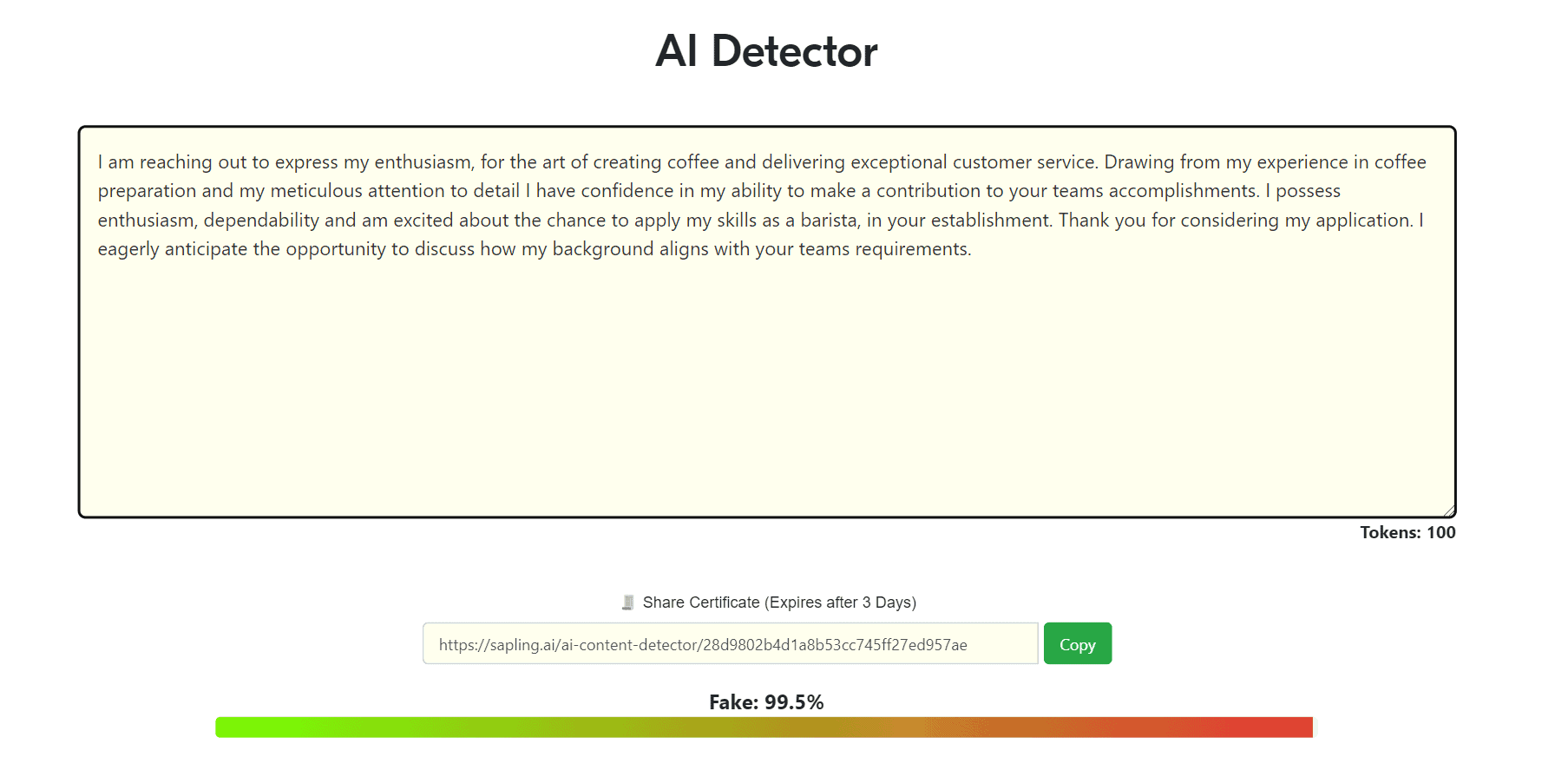 Sapling vs. Undetectable AI: Cover Letter