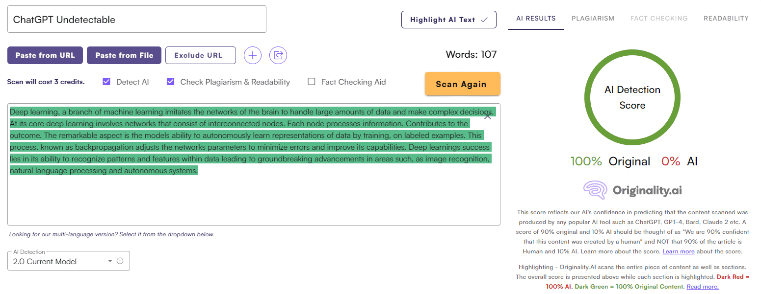 Undetectable AI vs. Originality AI: Essay Test #1