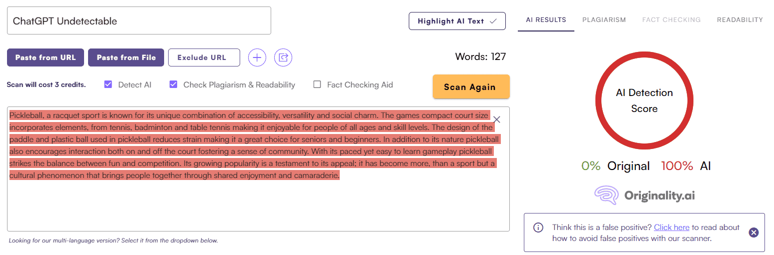 Undetectable AI vs. Originality AI: Essay Test #3