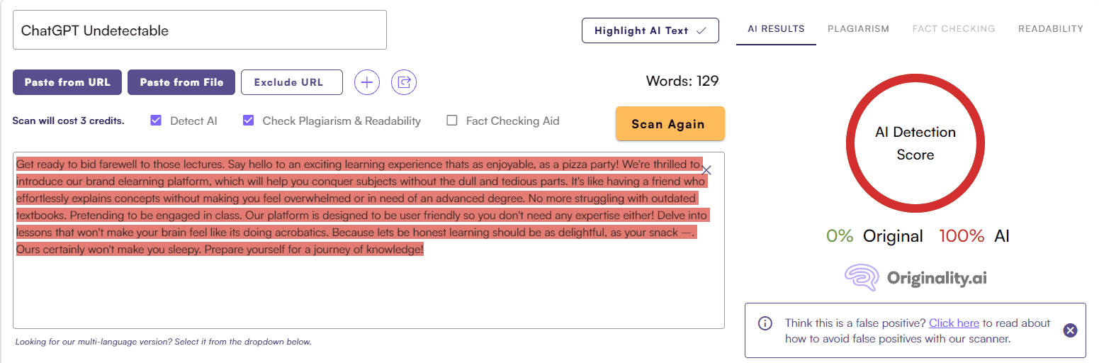 Undetectable AI vs. Originality AI: Marketing Material Test #2