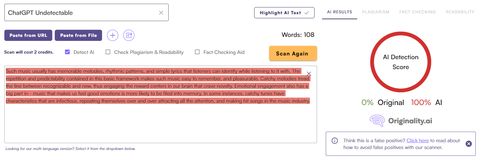 Undetectable AI vs. Originality AI: General Writing Test #5