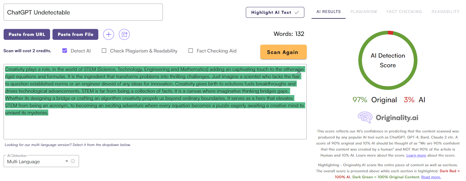 Undetectable AI vs. Originality AI: Essay Test #4