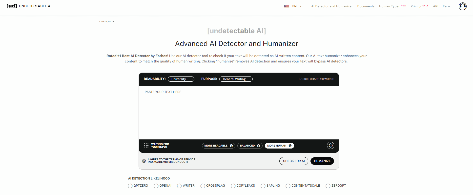 Undetectable AI Landing Page