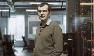 Léon Bottou in a research facility, made with Midjourney