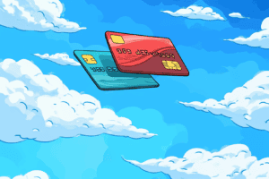 A credit card flying in the skies, made with Midjourney