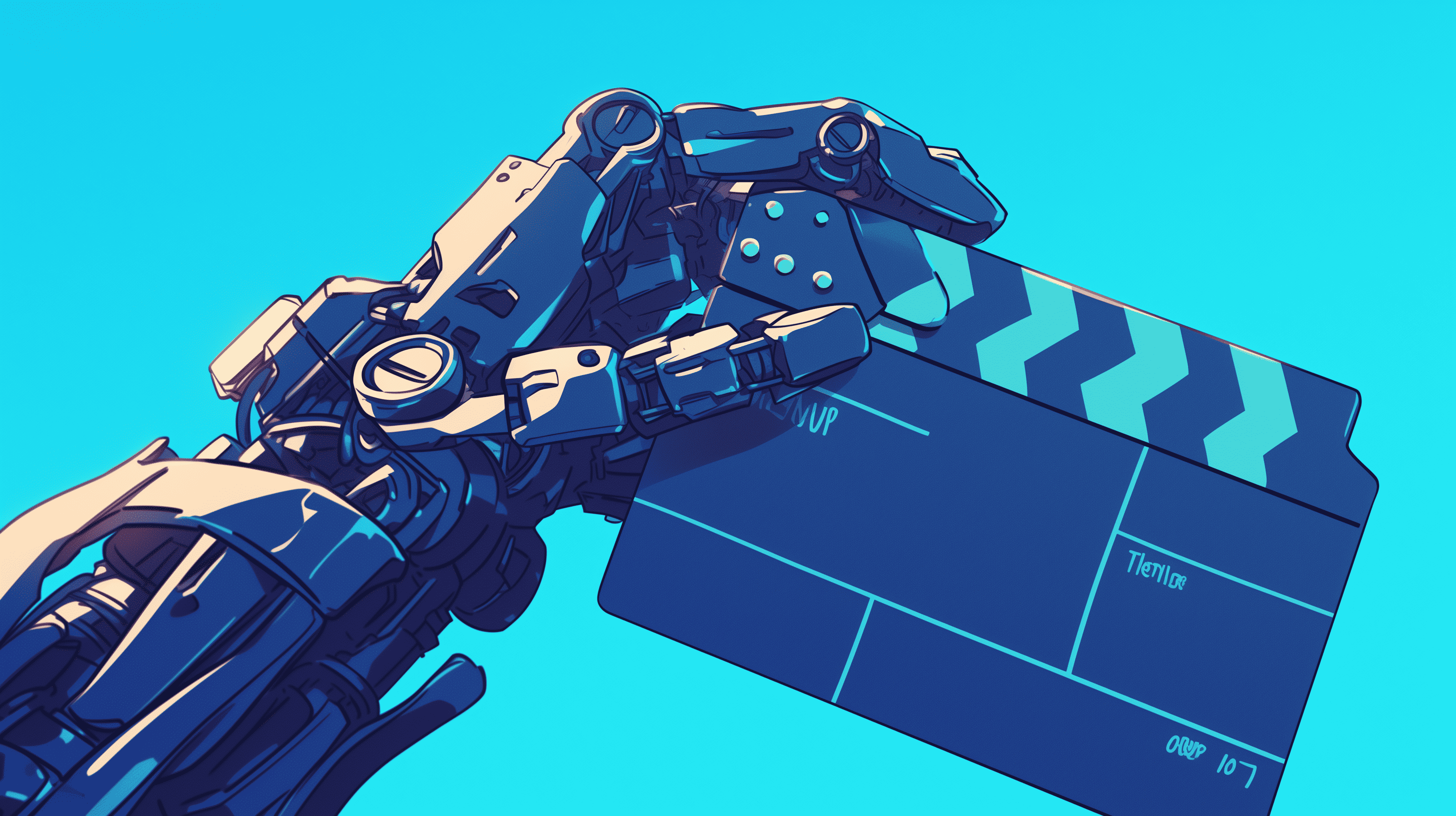 A machine using a clapperboard for filming, generated with Midjourney