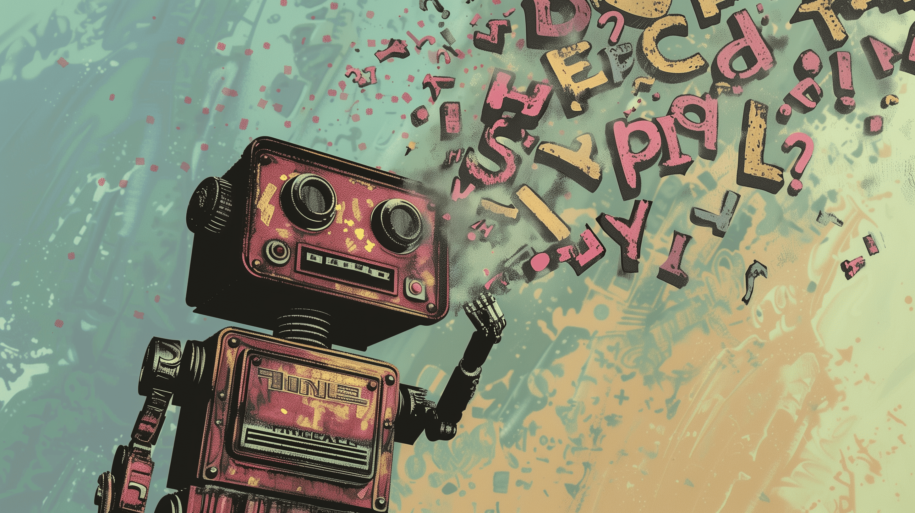 A robot manipulating words, generated with Midjourney