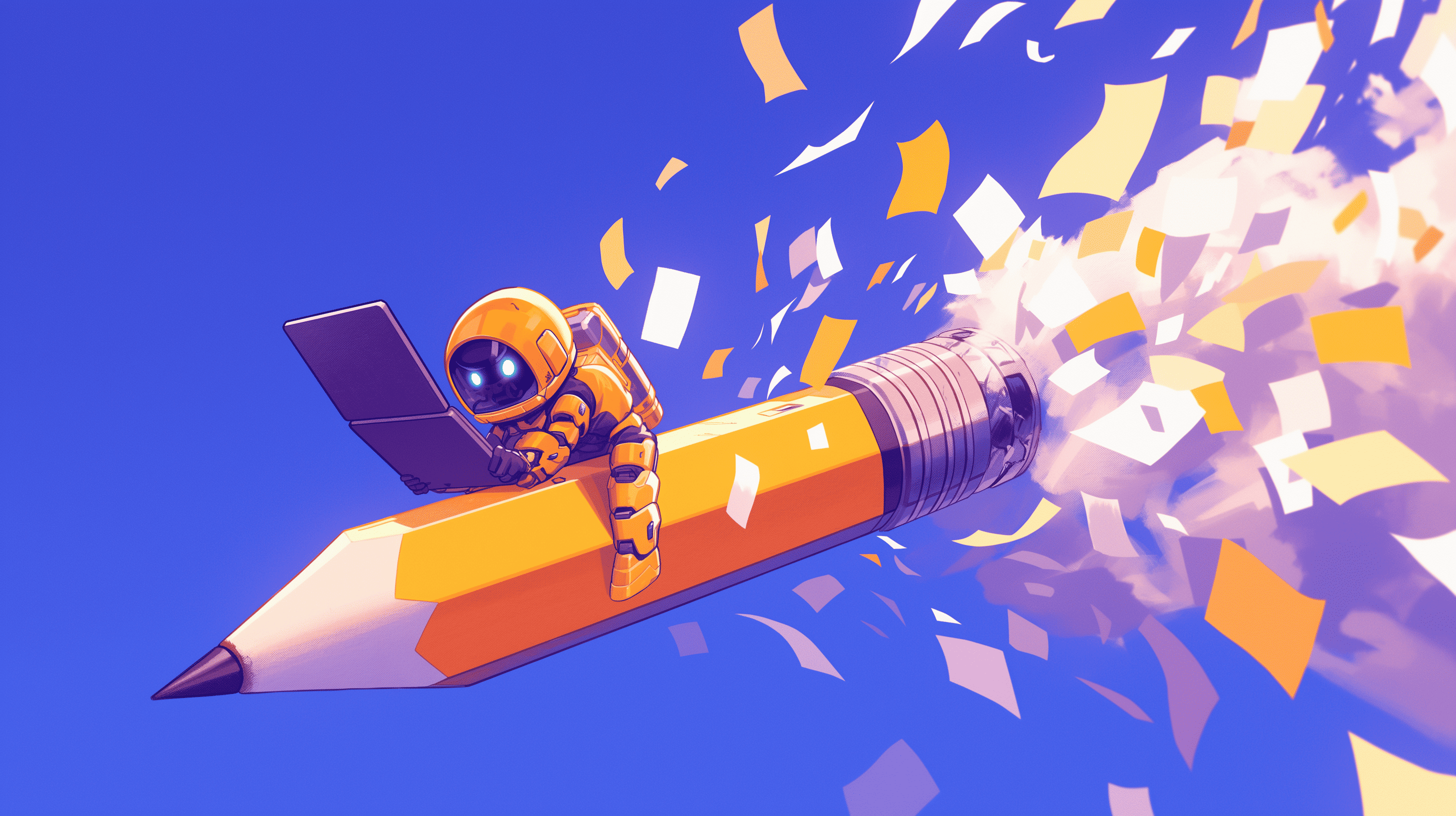 A robot rewriting words, generated with Midjourney