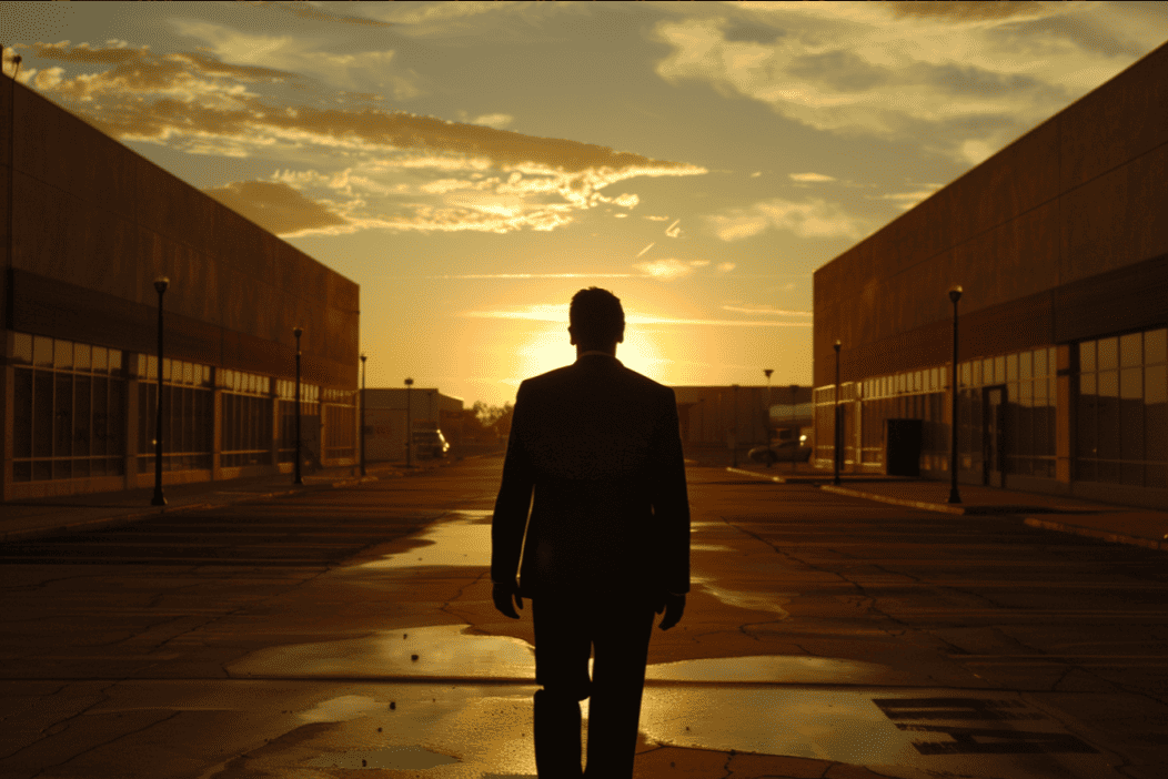 a silhouette of a man in suit, made with Midjourney