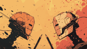Two AI fighting to be the best writer, generated with Midjourney