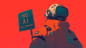 “No AI allowed”, generated with Midjourney