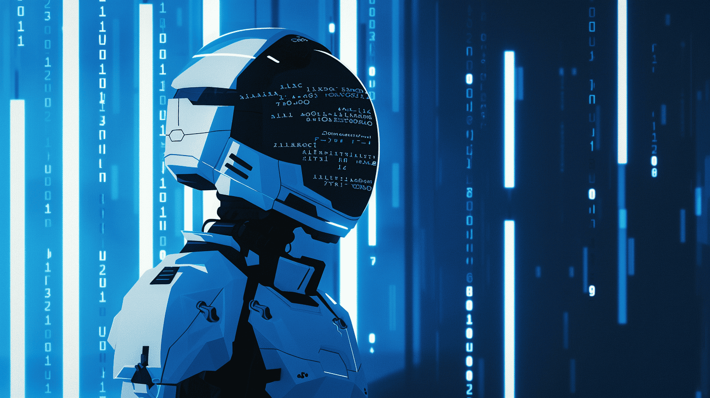 A robot policing code misuse, generated with Midjourney