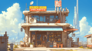 A storefront for prompts, generated with Midjourney