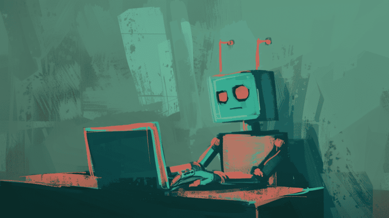 A robot in a remote learning setup, generated with Midjourney
