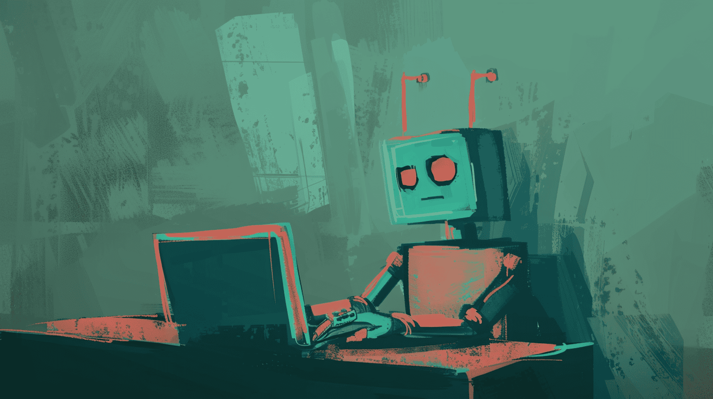 A robot in a remote learning setup, generated with Midjourney