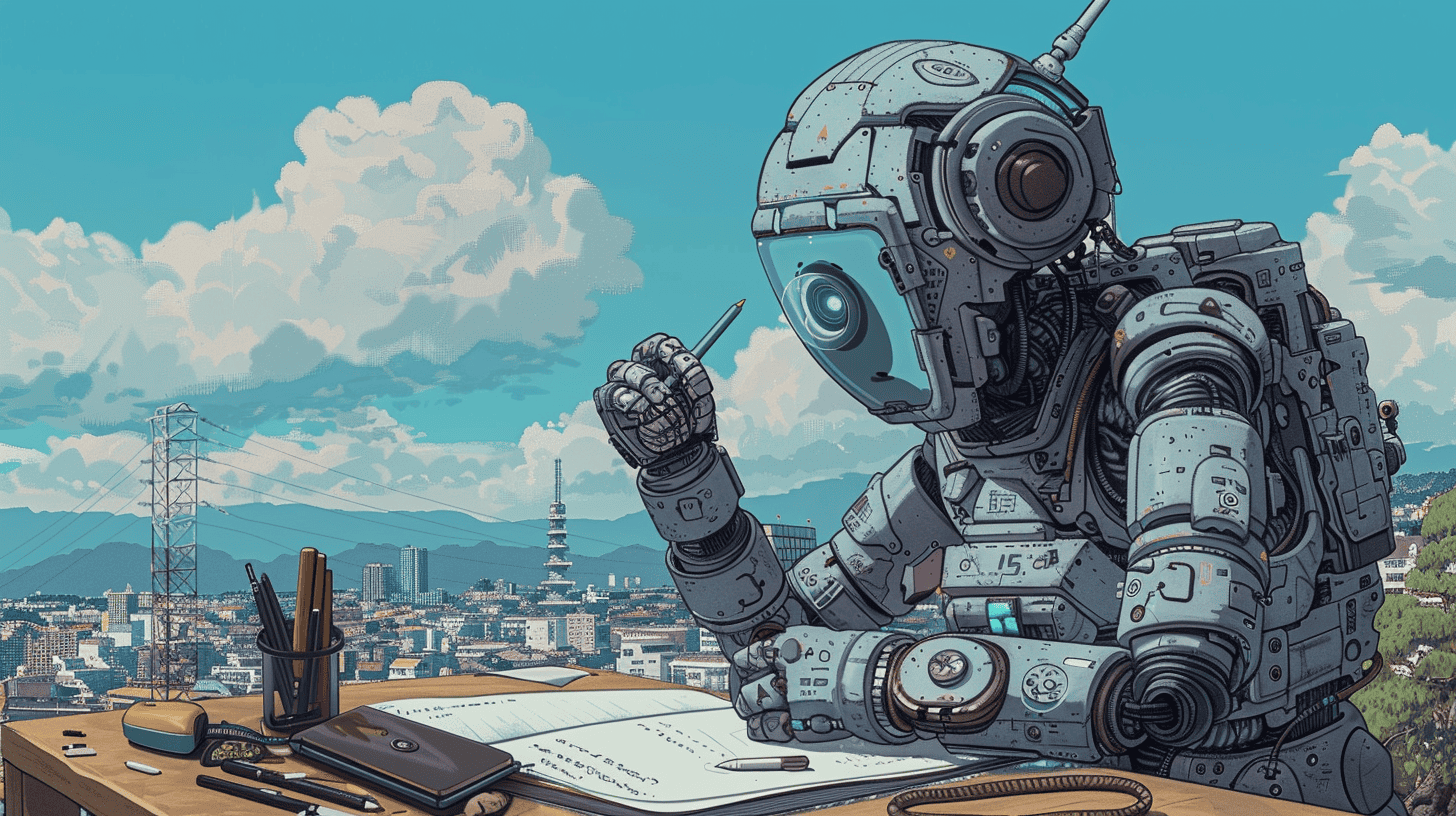 A robot learning how to write like a person, generated with Midjourney