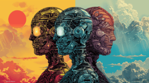 Three versions of the same AI, generated with Midjourney