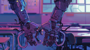 AI in classrooms, generated with Midjourney