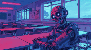 A deceptive robot, generated with Midjourney
