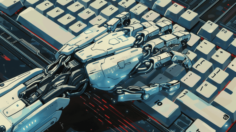 AI using a keyboard, generated with Midjourney