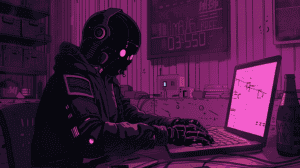 A robot writer, generated with Midjourney