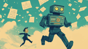 A policeman chasing an AI robot, generated with Midjourney