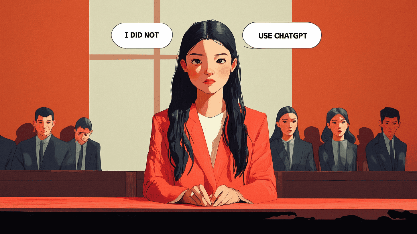 Student falsely accused of using ChatGPT, generated with Midjourney