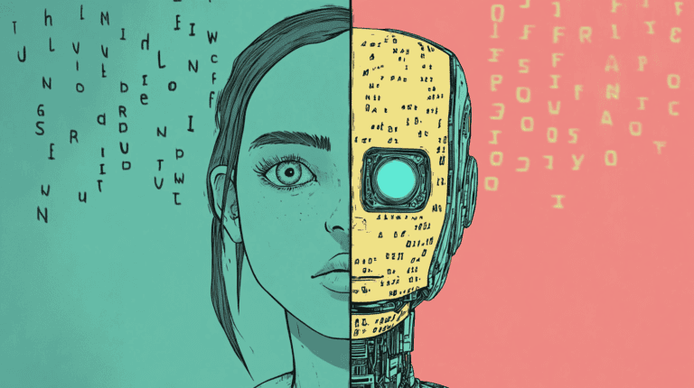 AI vs. human writing, generated with Midjourney