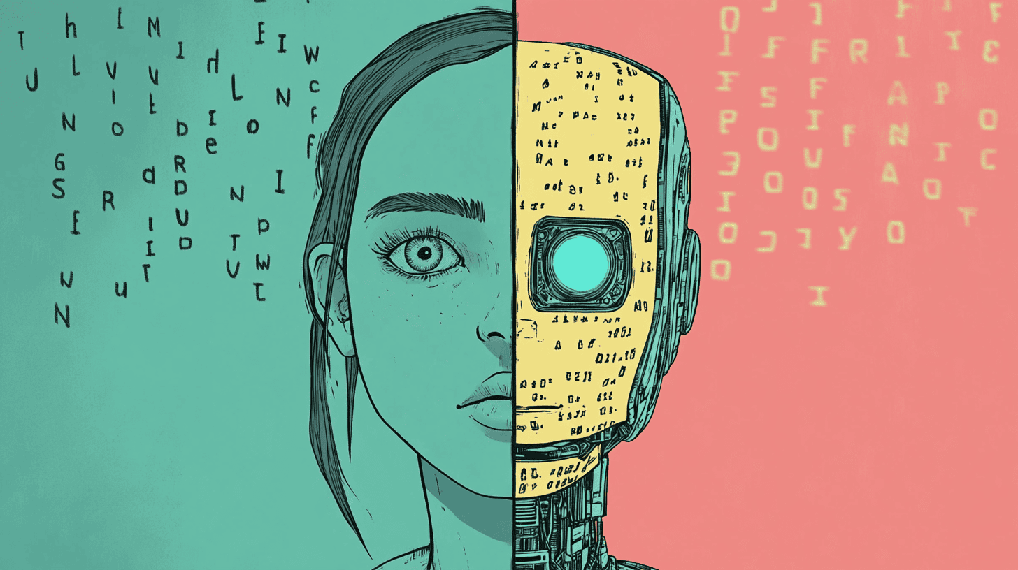 AI vs. human writing, generated with Midjourney