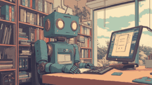 AI writing his homework, generated with Midjourney