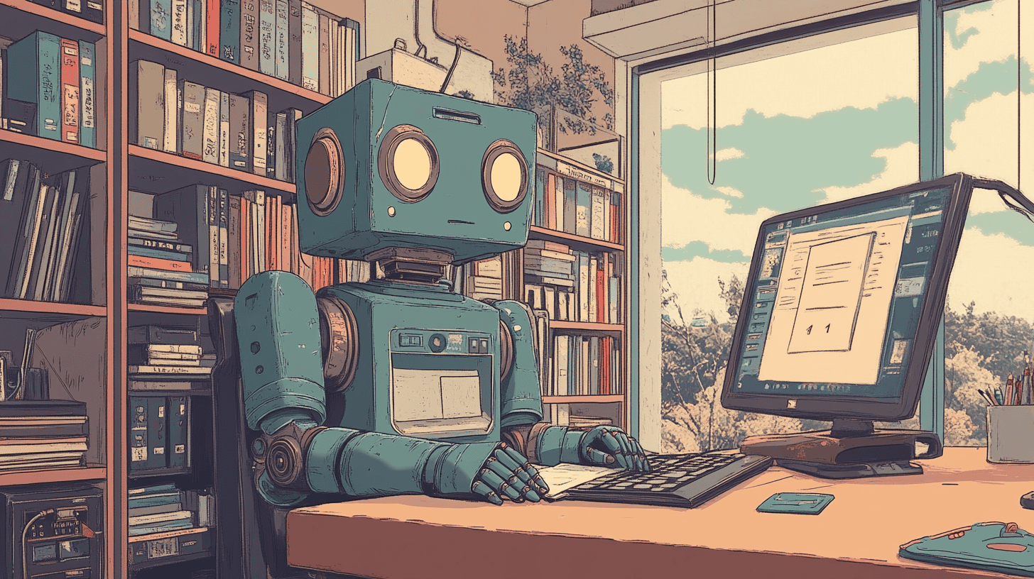 AI writing his homework, generated with Midjourney