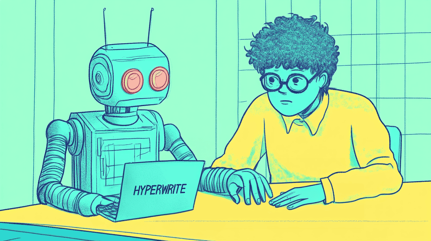An AI helping a student with his essay, generated with Midjourney