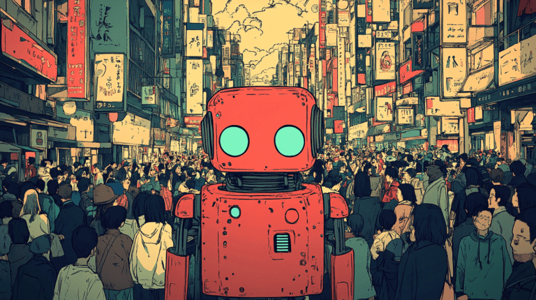 A robot trying to blend in with humans, generated with Midjourney