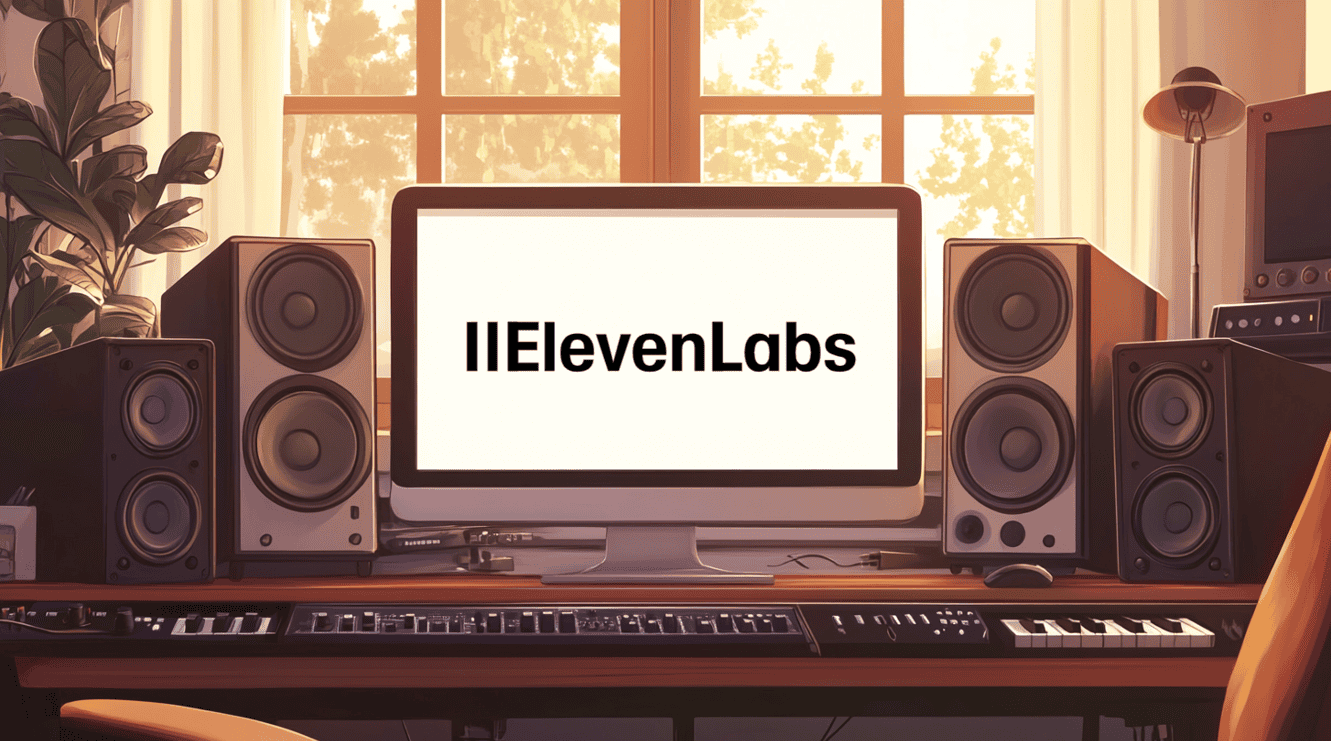 A home audio lab using ElevenLabs, generated with Midjourney
