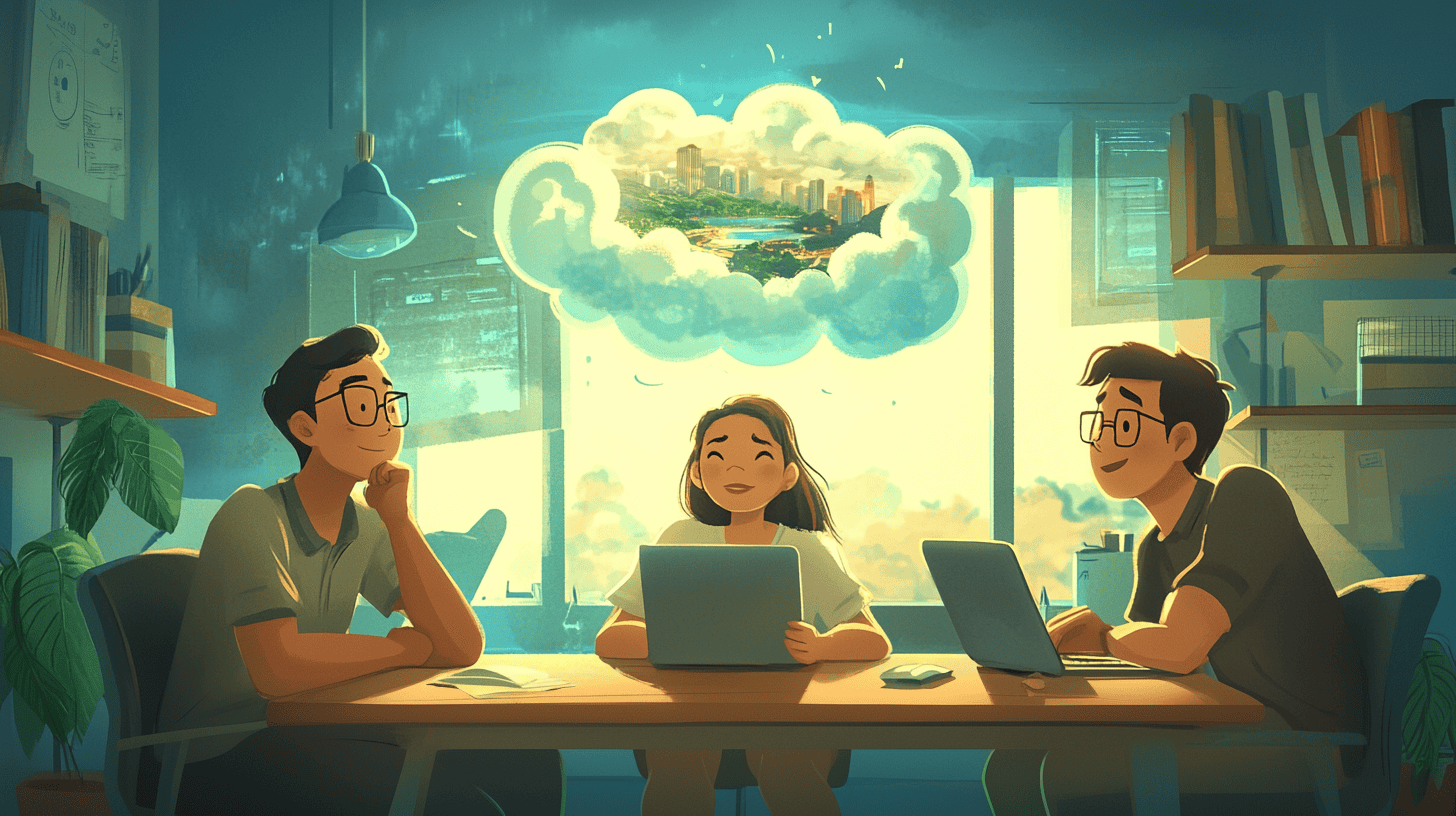 Filipino office workers dream of becoming digital nomads, generated with Midjourney