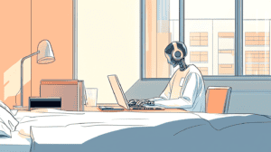 An AI robot doing their assignment, generated with Midjourney