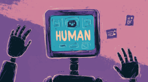 An AI trying to become human, generated with Midjourney