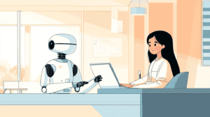 A robot helping a student with her assignment, generated with Midjourney