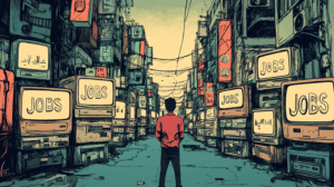 A Filipino looking for his first online work, generated with Midjourney