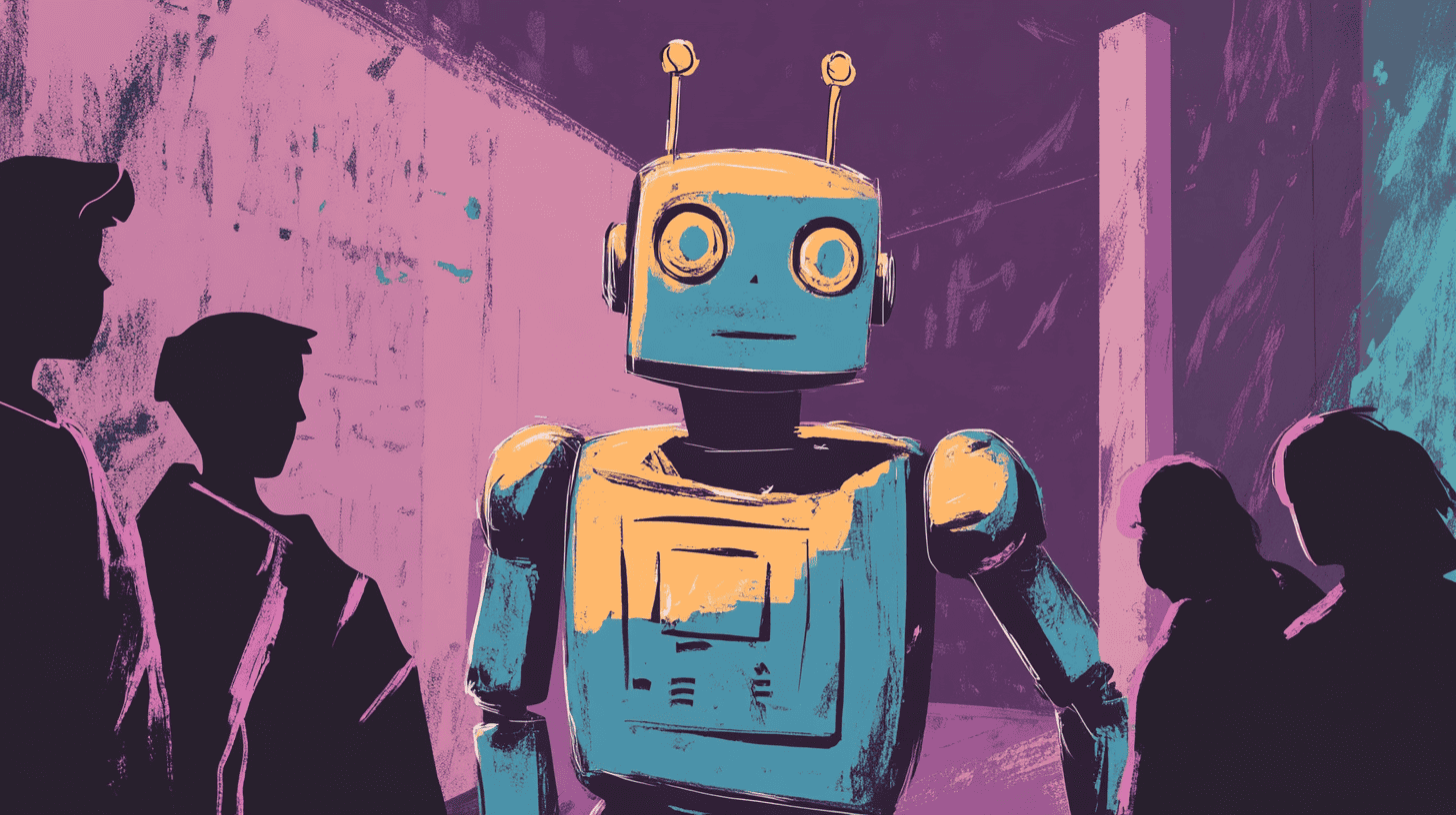 An AI trying to blend in with students, generated with Midjourney