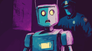 An AI getting caught by a “detector,” generated with Midjourney