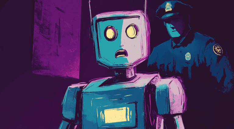 An AI getting caught by a “detector,” generated with Midjourney