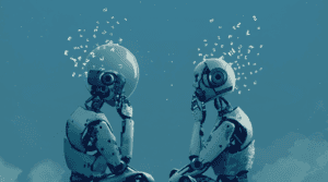 Two AI writers visualized, generated with Midjourney