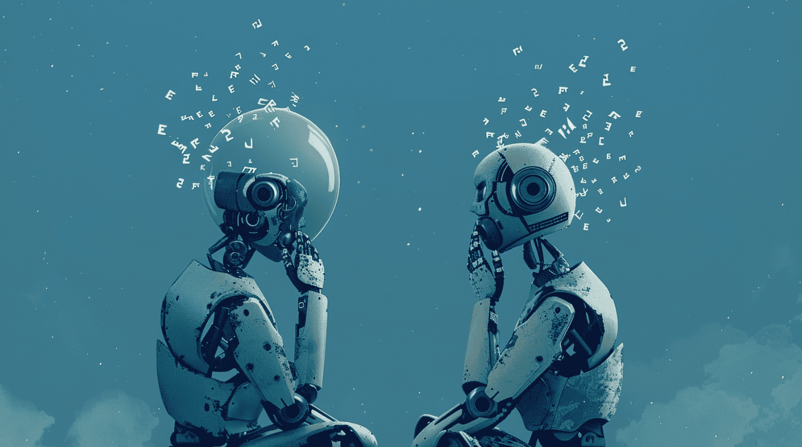 Two AI writers visualized, generated with Midjourney