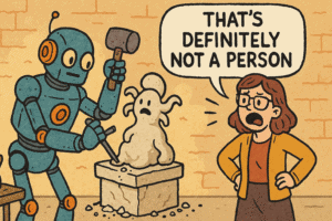 A human clocking an AI artist, generated with GPT-4o