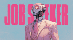 An AI robot on a job hunt, generated with Midjourney