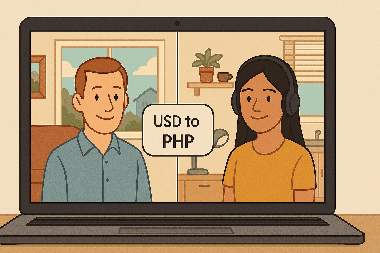 A video call between an American client and his Filipina VA, generated with GPT-4o