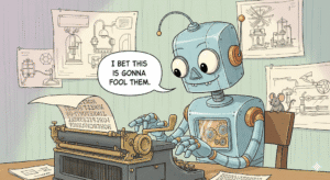 An AI trying to trick people into thinking its human writing, generated with Gemini